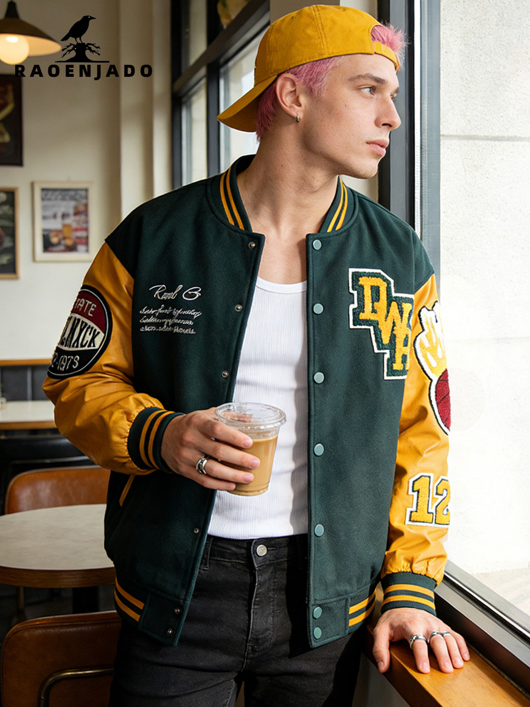 Mens Vintage Bomber Jacket wit – обзор и цена Varsity Jacket Wool