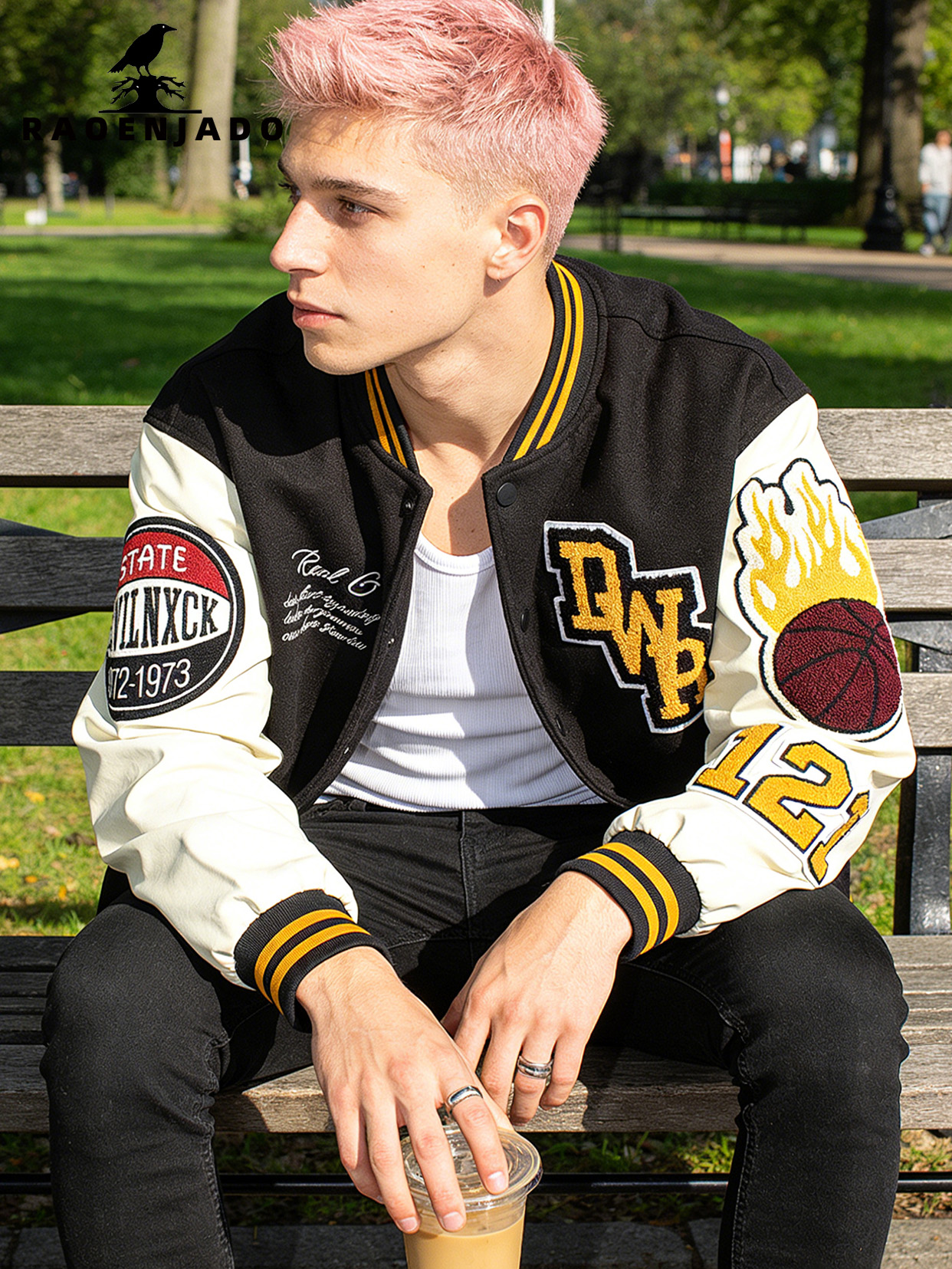 Mens Vintage Bomber Jacket wit – обзор и цена Varsity Jacket Wool