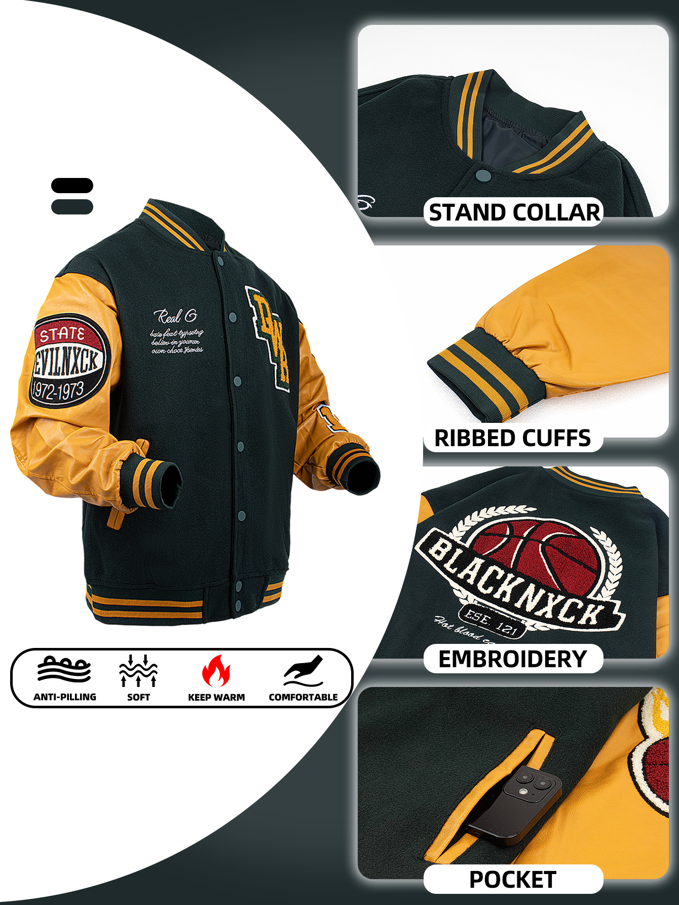 Mens Vintage Bomber Jacket wit – обзор и цена Varsity Jacket Wool
