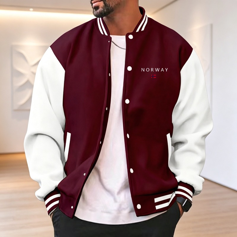 Men Wine Red White Color Block – обзор и цена Varsity Jacket Wool