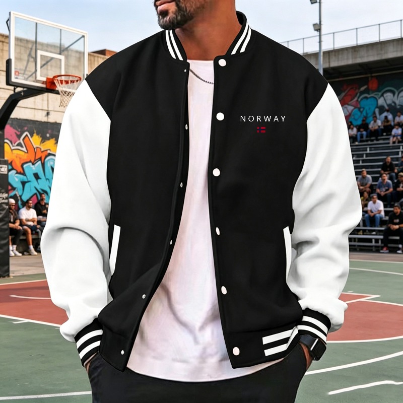 Men Wine Red White Color Block – обзор и цена Varsity Jacket Wool