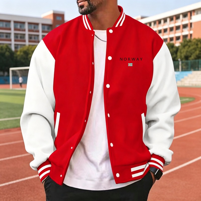 Men Wine Red White Color Block – обзор и цена Varsity Jacket Wool
