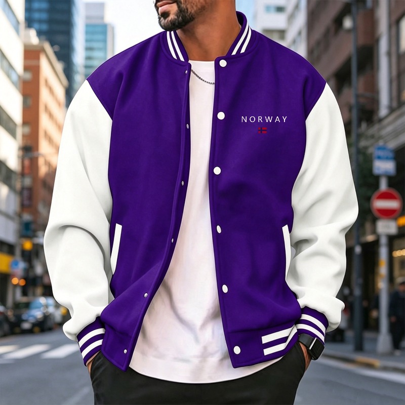 Men Wine Red White Color Block – обзор и цена Varsity Jacket Wool